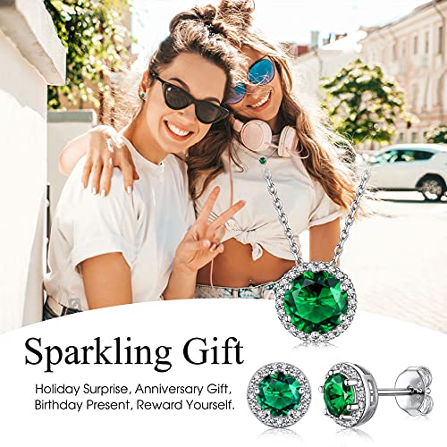 Bestyle Sparkling 925 Sterling Silver Birthstone Stud Earrings for Women, Heart/Round/Teardrop/Square Solitaire Diamond Studs Earrings, Great Birthday/Christmas Gifts - style: 05.Green Emerald-May-round