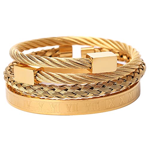 Mens Bracelet Beaded Bracelets Micro Pave Zircon Bracelets for Men Women Bracelets for Men Stainless Steel Cuff Bangle - color: D-gold