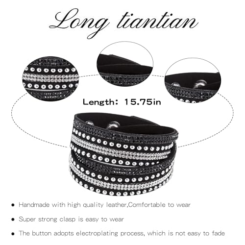 Long tiantian Leather Wrap Bracelets for Women Boho Multi Layered Bracelets Western Jewelry Hot Pink Accessories Birthday Gifts - color: black