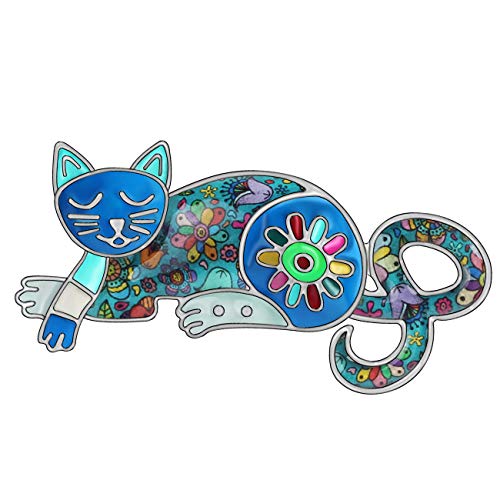 NEWEI Cat Brooch Pins for Women Girls Jacket Bag Charms Cat Pins Jewelry Gifts - color: Navy Blue