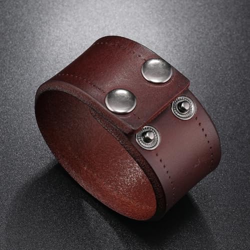 Wide Cowhide Adjustable Wrap Wristband Genuine Leather Cuff Bracelet Retro Dark Brown Leather Handmade Blank Cuff Bangle Arm Armor with Snap for Men Women Halloween Costume Party - color: Dark Brown