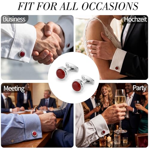 Cufflinks for Men, Stainless Steel Tuxedo Cuff Links Classic | Stainless Steel, 0.5 inch Lead-Free and Nickel-Free, groom Wedding Business Party, Gift for boyfriend Husband father - color: Red