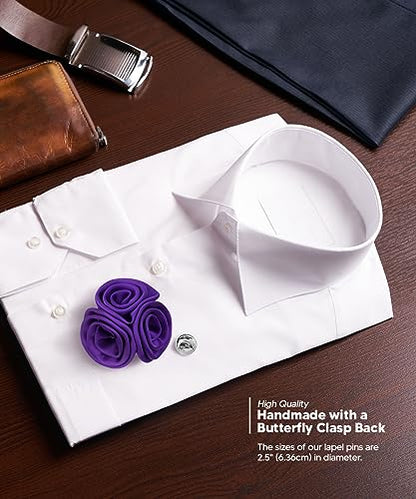 Premium Trio Cluster Flower Lapel Pin - Formal Boutonniere for Men, Flower Brooch Pin - color: Purple