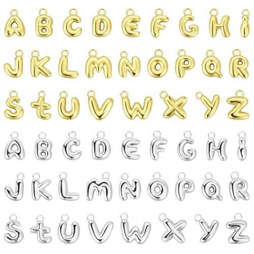 SANNIX 52Pcs/2 Sets Letter Charms for Jewelry Making Gold and Silver | A-Z Alphabet Initial Letter Charms Pendants, With 120 Open Jump Rings, Bracelet Necklace Earrings Crafts Making