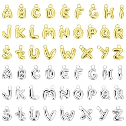 SANNIX 52Pcs/2 Sets Letter Charms for Jewelry Making Gold and Silver | A-Z Alphabet Initial Letter Charms Pendants, With 120 Open Jump Rings, Bracelet Necklace Earrings Crafts Making