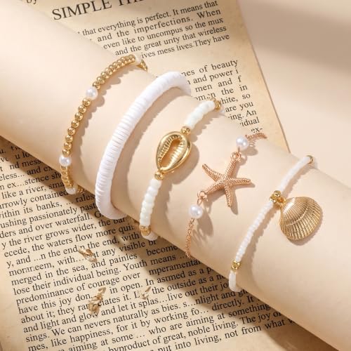 Ouligay 5PCS Shell Ankle Bracelet Set for Women Boho Bead Adjustable Anklet | Beach Bracelets Layered Boho Anklet Cowrie Shell Bracelets Hawaiian Beach Seashell Starfish Foot Jewelry Gifts