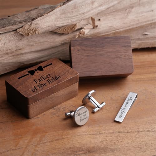 Father of the Bride Gift Set, Wooden Box with Cufflinks and Tie Clip, Bow Tie Design, Wedding Keepsake - color: C3