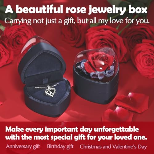 Rose Heart Pendant Necklace Gifts for Wife, Engraved 'I love you' Gift for Wife Girlfriend, Anniversary Birthday Eternity Jewelry Present for Women, Moissanite Necklace Gift for Her - style: J