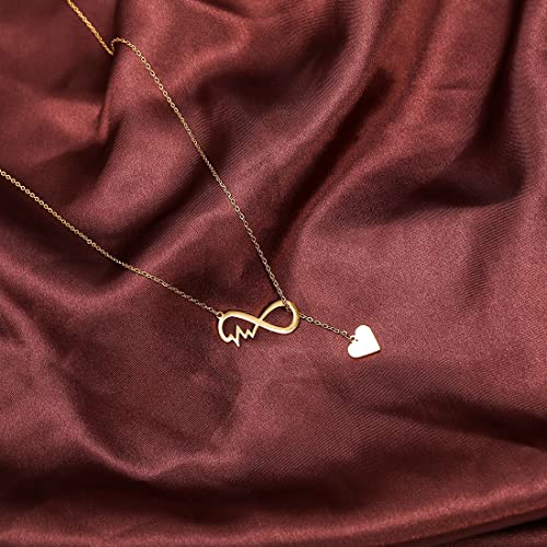 18K Gold Plated Stainless Steel Bee Honeycomb Pendant Necklace, Adjustable Y Lariat Conch/Guitar/Horseshoe Necklace for Women - color: Gold, style: Infinity Heart