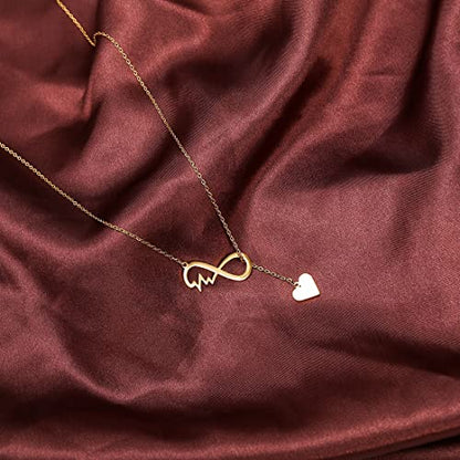 18K Gold Plated Stainless Steel Bee Honeycomb Pendant Necklace, Adjustable Y Lariat Conch/Guitar/Horseshoe Necklace for Women - color: Gold, style: Infinity Heart