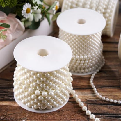 8mm Pearls for Crafting, 33 Feet Fake Pearl Beads String Ivory | Beaded Garland Roll Stand Decorative for Party Wedding Valentine Christmas Tree - size: 8mm/10.1m