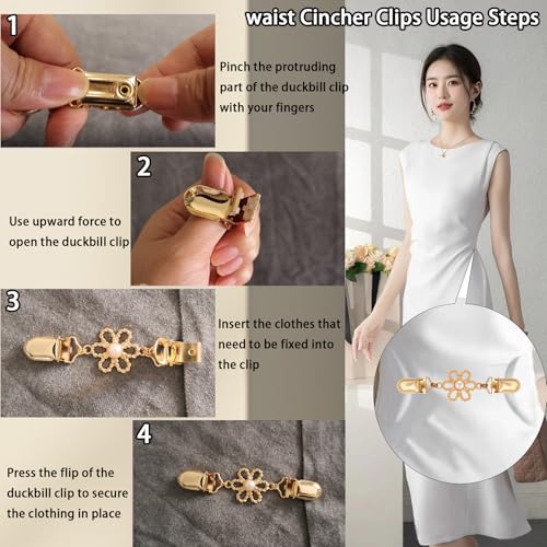 2 PCS Waist Cincher Clips Dress Clips Back Cinch for Shawl Cardigan Sweater Clothes Shirt Tightener Clip(Silvery Golden) - color: Color Flower Style