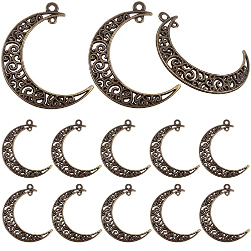 40pcs Hollow Moon Charms Luna Crescent Symbol Pendants Tibetan Alloy Filigree Celestial Charms for DIY Earrings Necklace Bracelet Jewelry Making, Antique Bronze - color: Bronze