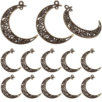 40pcs Hollow Moon Charms Luna Crescent Symbol Pendants Tibetan Alloy Filigree Celestial Charms for DIY Earrings Necklace Bracelet Jewelry Making, Antique Bronze - color: Bronze