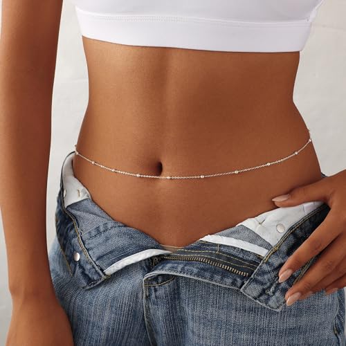 Waist Chain for Women 14K Gold/Silver Plated Body Chain Beads Link Belly Chains Belly Belt Waist Beads Chains Adjustable Sexy Bikini Body Jewelry Daily Belts Gifts for Women - style: Waist Beads-SL