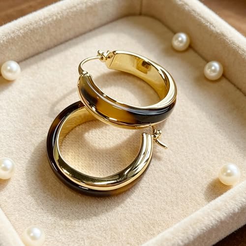 14K Gold Plated Chunky Hoop Earrings for Women Vintage Leopard Print Hoops Large Round Hoop Earrings Jewelry - style: Hoop F