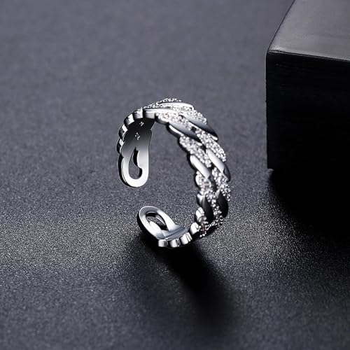 18K Gold Plated Rings for Women and Teen Girls Non Tarnish Cubic Zirconia Fidget Ring Butterfly/Snake/Mesh/Cross/Crown Knuckle Ring Open Adjustable Statement Stacking Chunky Rings - color: White Gold Twist