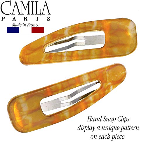 Camila Paris CP3092 French Hair Barrettes Clips, Snap Hair Slides Clic Clac for Women, Styling Girls Side Slide-in Metal Snap Pin Hair Accessories for Women. Strong Hold, No Slip Grip, Made in France - color: Yellow 2"