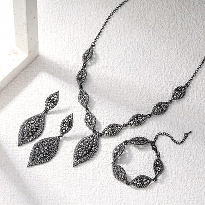 Flyonce Wedding Jewelry Set Rhinestone Crystal Bridal Leaf Necklace Drop Dangle Chandelier Earrings Sets for Women - color: Charcoal Grey