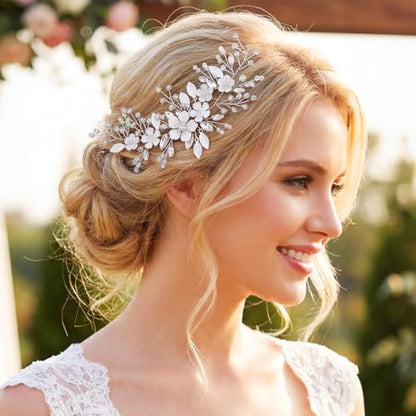 Unicra Silver Bride Wedding Hair Vine Flower Bridal Hair Piece Rhinestone Hair Accessories Crystal Headpieces Jewelry for Women and Girls | Flower Girl Headpiece Rhinestone Headband for Hairstyles Prom Bridal Wedding Hair Accessories for Women and Bride