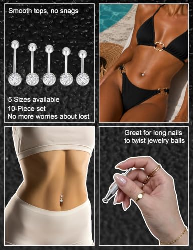 Long Belly Button Rings, Navel Piercing Jewelry for Women | 16mm 14mm 12mm 10mm 8mm Stainless Steel Extral Long Bar 14G - size: 14MM