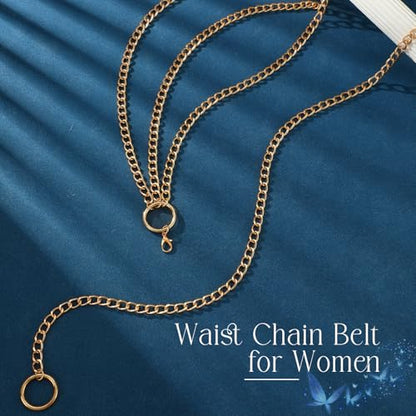 Chain Belt for Women Fashion Multilayer Metal Waist Chain Dress Belt Adjustable - size: Fit Waist Up to 35'', style: Gold-C