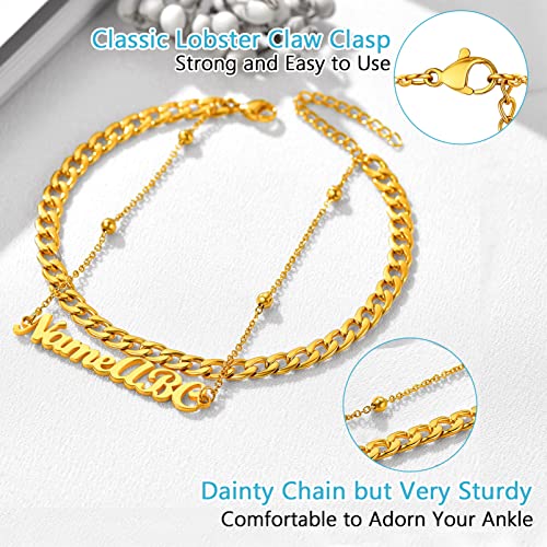 PROSTEEL Trendy Handcuffs Design/Customize Words Ankle Bracelet For Women, 316L Stainless Steel Anklets Silver/Gold/Black Tone, Hypoallergenic, Come with Box - style: 08 Customize-Cuban Link(8.5"-10.5")-Luxury Gold