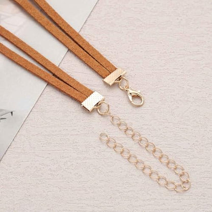 Vintage Layered Suede Choker Necklace Short Black Velvet Necklaces Boho Leather Necklaces Gold Bead Collar Necklace Chain Jewelry for Women