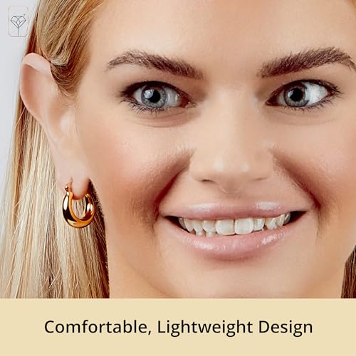 14k Yellow Gold Plated Hoop Earrings for Women with Click Top | Anti Tarnish Lightweight Chunky 14K Gold Hoop Earrings | Hypoallergenic Gold Plated Earrings 0.6 to 1.2 Inches by MAX + STONE - style: Polished