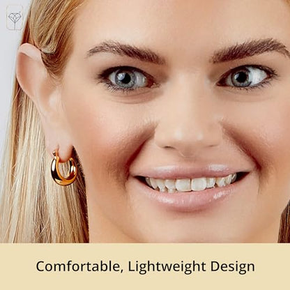 14k Yellow Gold Plated Hoop Earrings for Women with Click Top | Anti Tarnish Lightweight Chunky 14K Gold Hoop Earrings | Hypoallergenic Gold Plated Earrings 0.6 to 1.2 Inches by MAX + STONE - style: Polished