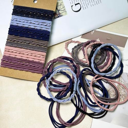 Hair Ties Elastics,Boho Hair Tie Bracelets,Hair Accessories | Cute Braided Hair Rubber Bands, 24 PCS No Pull Hair Elastics for Women, Ponytail Holders for Thick & Thin Hair