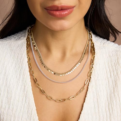 COBI Two Tone Pendants Necklace for Women, 925 Silver Plated Layered Link Chain, 18K Gold Tone Finished Statement Necklace, Mixed Metal Jewelry, Trendy Fashion Necklace Gift for Her - style: Layered Chain