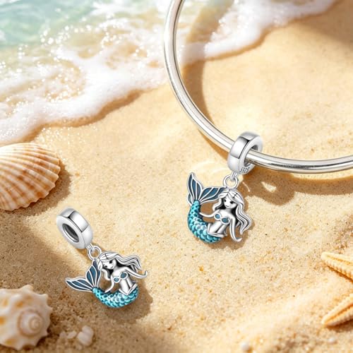 LIGHTDOG 925 Sterling Silve Charms fits Pandora Bracelets Necklace,5A Zircon Dangle Pendant Bead,Mother's Day Gift Jewelry Beads for Women - style: Mermaid Pendant
