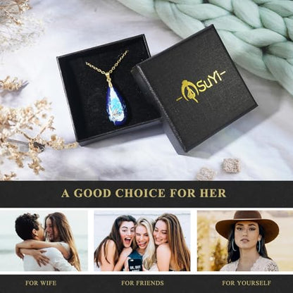 Suyi Stone Necklace for Women Teardrop Colorful Pendant Necklaces - color: Blue Gold