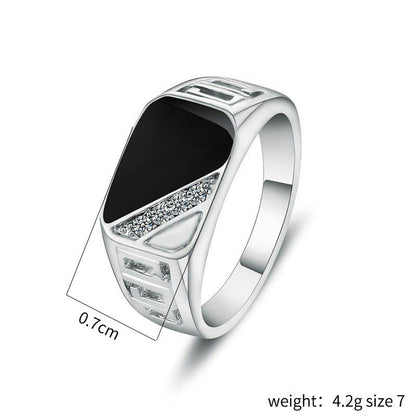 Men's Geometric Black Onyx Ring,Men's Square Ring 925 Sterling Silver /14K Gold Resin Inlay Cubic Zirconia Fashion Statement Ring for Men Fashion Statement Jewelry(Silver，Size 6) - color: Silver, size: Size 6
