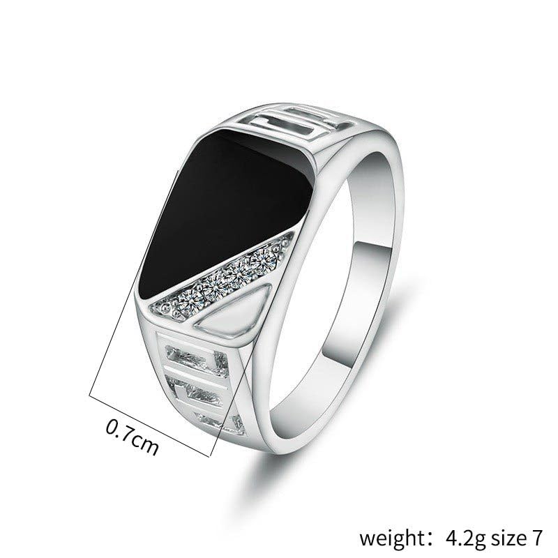 Men's Geometric Black Onyx Ring,Men's Square Ring 925 Sterling Silver /14K Gold Resin Inlay Cubic Zirconia Fashion Statement Ring for Men Fashion Statement Jewelry(Silver，Size 7) - color: Silver, size: Size 7