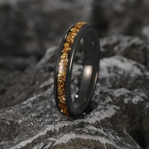 NUNCAD Black Tungsten Ring, Men's Wedding Rings with Blue/Amethyst/Galaxy Opal Ring 4mm 8mm Engagement Promise Ring Comfort Fit Size 5-12 - color: Citrine & 4mm