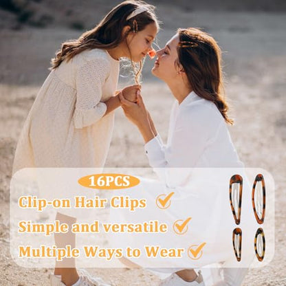 16 Pcs Snap Hair Clips, 4 Size Classic Tortoise Metal Hair Clips No Slip Oval Snap Hairs Clip for Women Girls Various Fine and Thick Hairs DIY Hairstyling Accessories