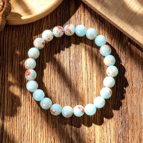 8mm Beaded Bracelets for Women, Natural Crystal Gemstone Energy Bracelets - color: Imperical Jasper