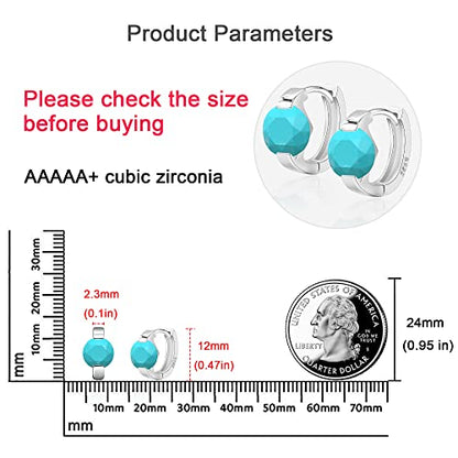 Tiny Huggie hoop Earrings for Women | 14k Gold Plated, Mini Round Cubic Zirconia, Small Simulated Diamond Huggies, Hypoallergenic Jewelry Gifts - color: White Gold-Turquoise