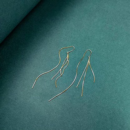 14K Gold Plated Threader Dangle Earrings Long Tassel Earrings Wedding Prom Earrings for Women Bridal - style: chain