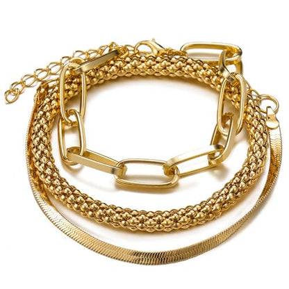 Alegend 14K Gold Plated Stackable Multilayer Bracelets + Titanium Steel(Not Rust, Resist Corruption, Easily Clean) 18K Gold Plated Single Bracelets - color: 14K Gold + 3PCS