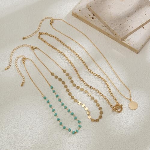 HUASAI Boho Necklaces for Women Dainty Layered Choker Necklace Bohemian Turquoise Necklace Statement Jewelry Western Cowgirl Country Concert Outfits Accessories - color: A-Boho Layer