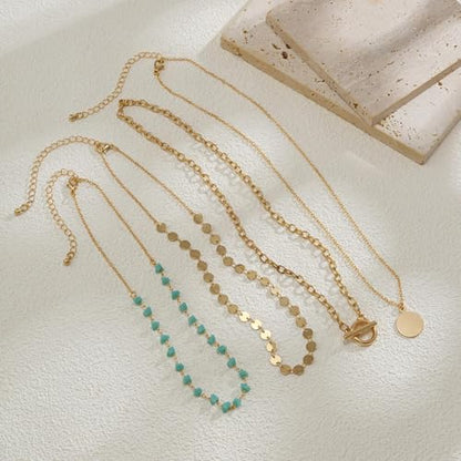HUASAI Boho Necklaces for Women Dainty Layered Choker Necklace Bohemian Turquoise Necklace Statement Jewelry Western Cowgirl Country Concert Outfits Accessories - color: A-Boho Layer
