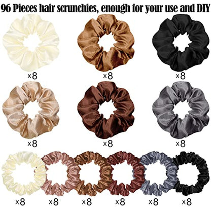 96 Pieces Satin Scrunchies Hair Tie Bulk Silk Elastic Ponytail Holders Ropes Comfortable Hair Bands Accessories for Girls Women Teens Birthday Gift(Colorful)
