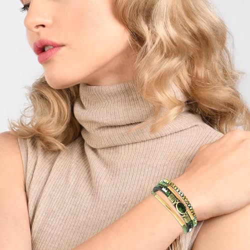 NEWITIN 2 Pieces Leather Wrap Bracelets for Women Leather Cuff Bangle Bracelets Boho Multi-Layer Bracelet Crystal Beads Bracelet for Women - color: Brown Green