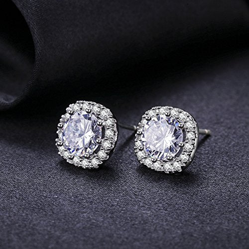 SBLING Platinum Plated Cubic Zirconia/Austrian Crystal Cushion Shape Halo Pendant Necklace/Earrings - color: Match Earrings-Cubiz Zirconia
