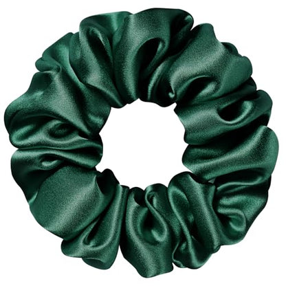 Silk Scrunchie 1.4" Medium Wide 6A 22 Momme 100% Mulberry Silk Hair Ties,Gentle on Hair No Damage No Crease for Women Girls Curly Thick Wavy Hair,Sample Fabric Provided (1, Dark Green) - color: Dark Green