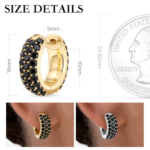 Gokeey Cubic Zirconia Hoop Earrings for Women, Sterling Silver Plated Small Huggie Hoops CZ Pave Chunky Thick Earrings Non Tarnish Hypoallergenic Lightweight Jewelry April Birthstone Gifts - color: Black Diamond-Gold