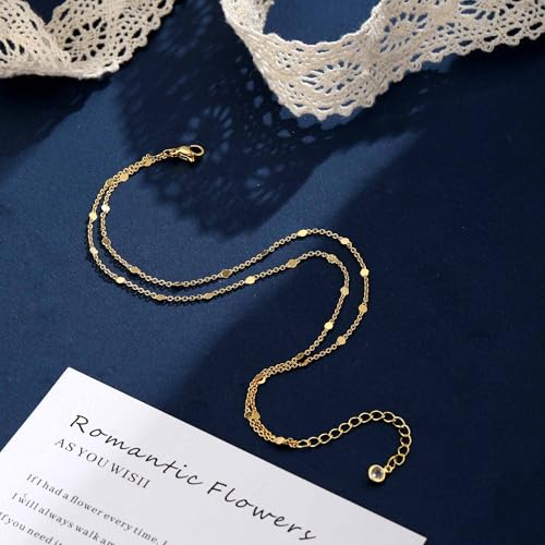 Warshion Ankle Bracelets for Women - 14K Gold Plated Waterproof Gold Anklet Delicate Chain Women's Anklets Summer Beach Pearl Jewelry Layering Gift Non Tarnish - color: ANKLETS-B-GD